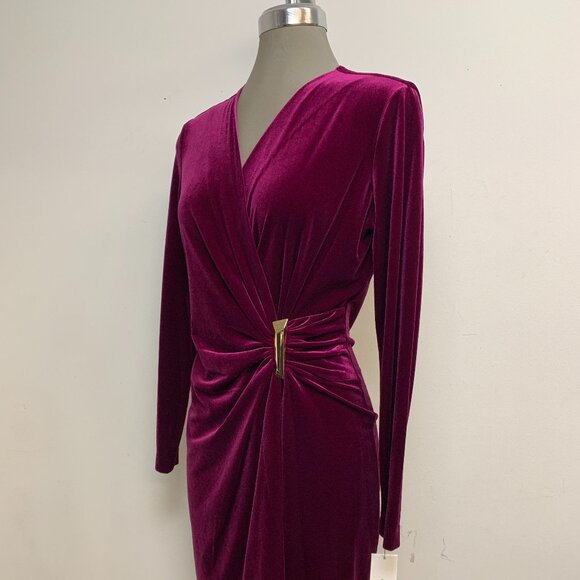 NEW Calvin Klein Elegant Velvet Purple Faux Wrap EZ Fit Sheath Dress - Picture 6 of 6